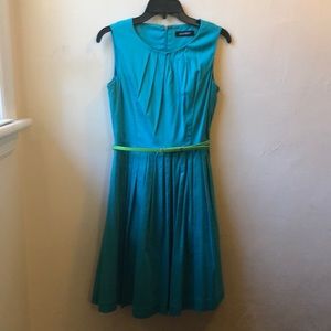 Teal pleated fit and flare dress